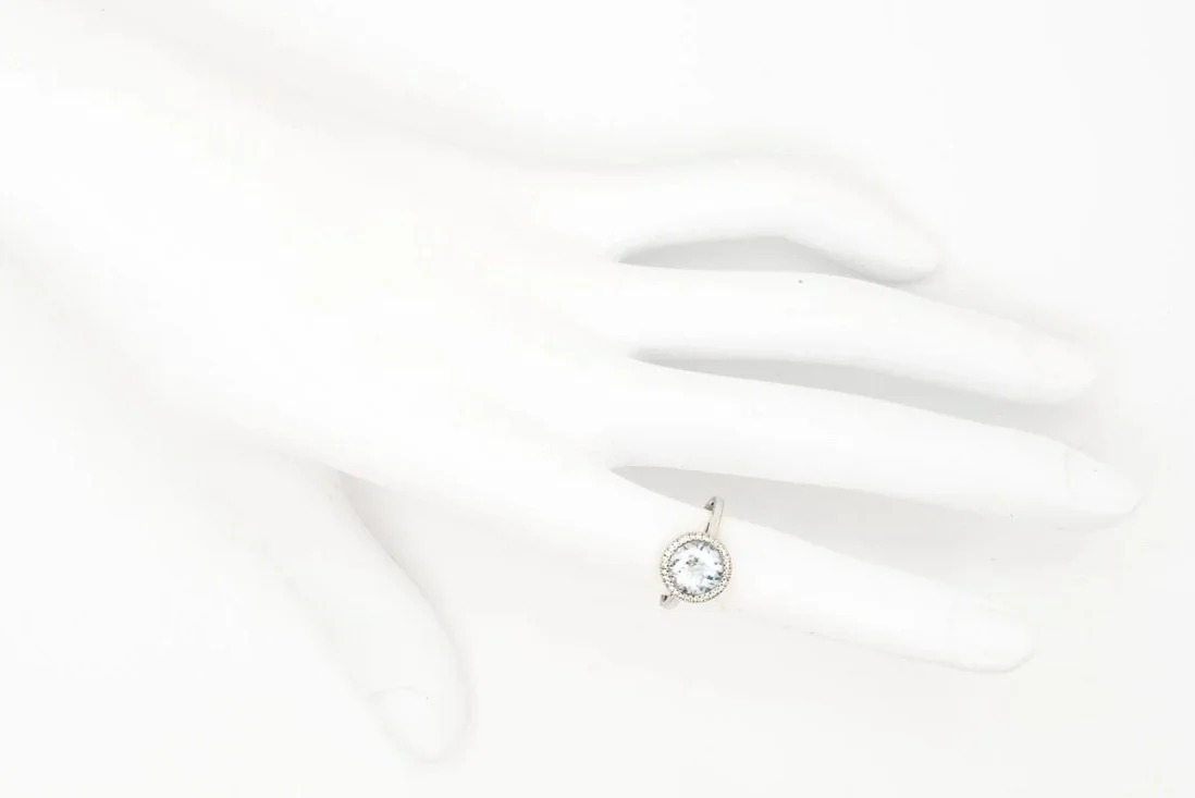 (H)White Gold Diamond Aquamarine Gemstone Ring