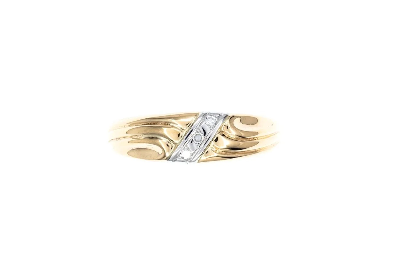 (T)Yellow White Gold Single Cut Diamond Band