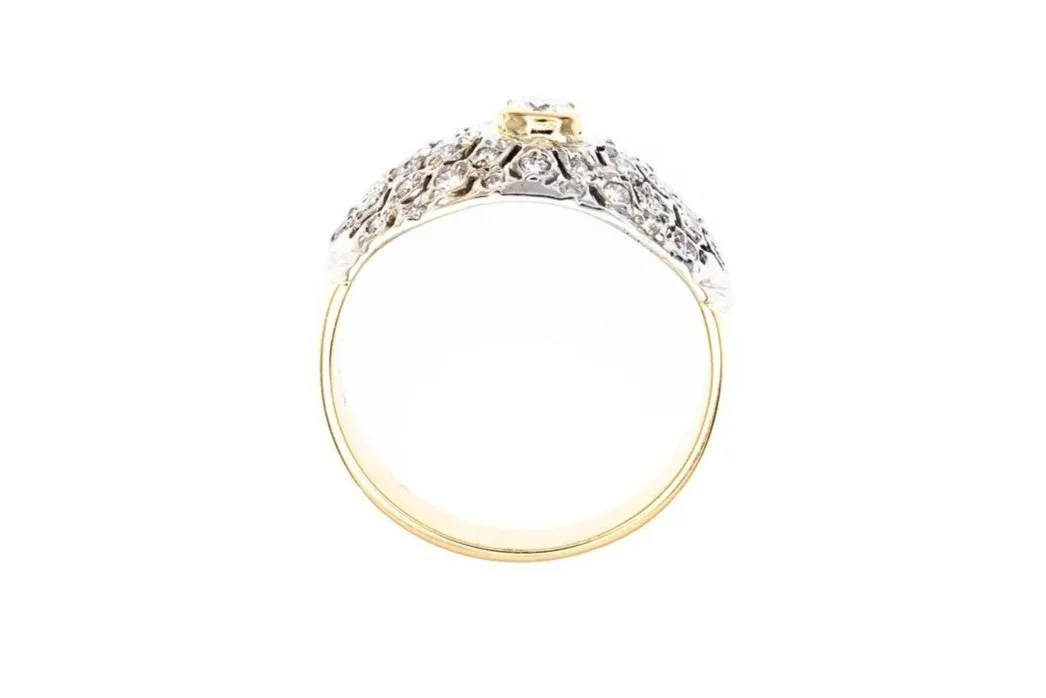 (F)White Yellow Gold Round Brilliant Cut Multi Diamond Ring