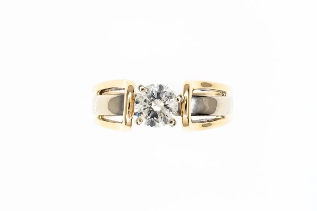 (T)White Yellow Gold Solitaire Round Brilliant Cut Diamond Engagement Ring