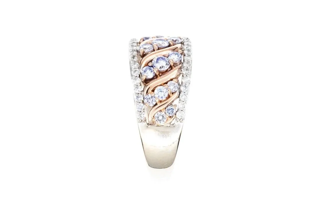 (S)White Rose Gold Round Brilliant Cut Multi Diamond Ring
