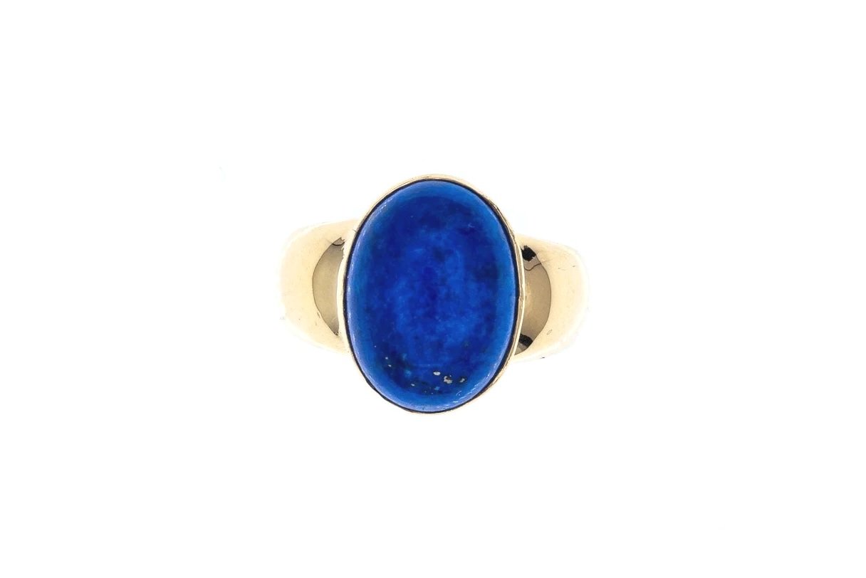 (T)Yellow Gold Solitaire Lapis Lazuli Gemstone Ring