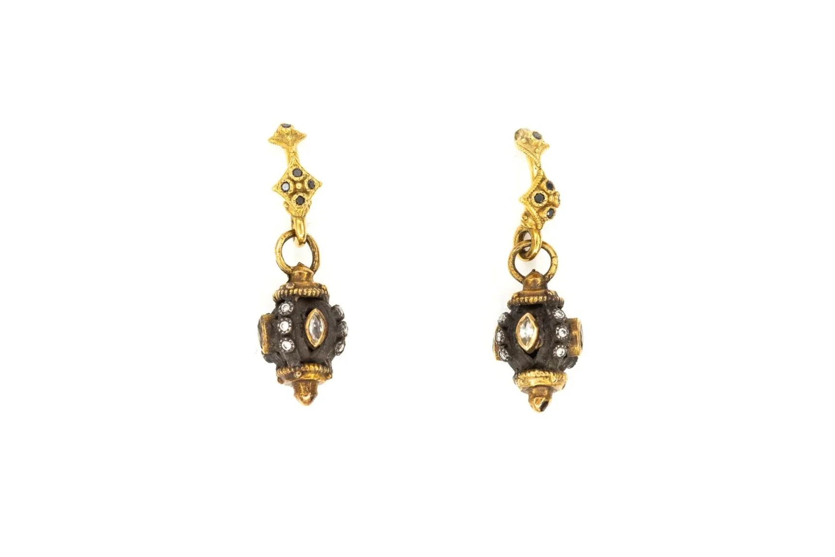 (T)Yellow Gold Sterling Silver Diamond White Sapphire Drop Dangle Shepherd Hook Earrings