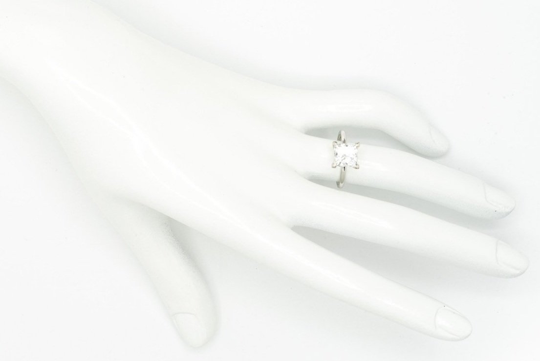 (H)White Gold Solitaire Princess Cut Lab Grown Diamond Engagement Ring