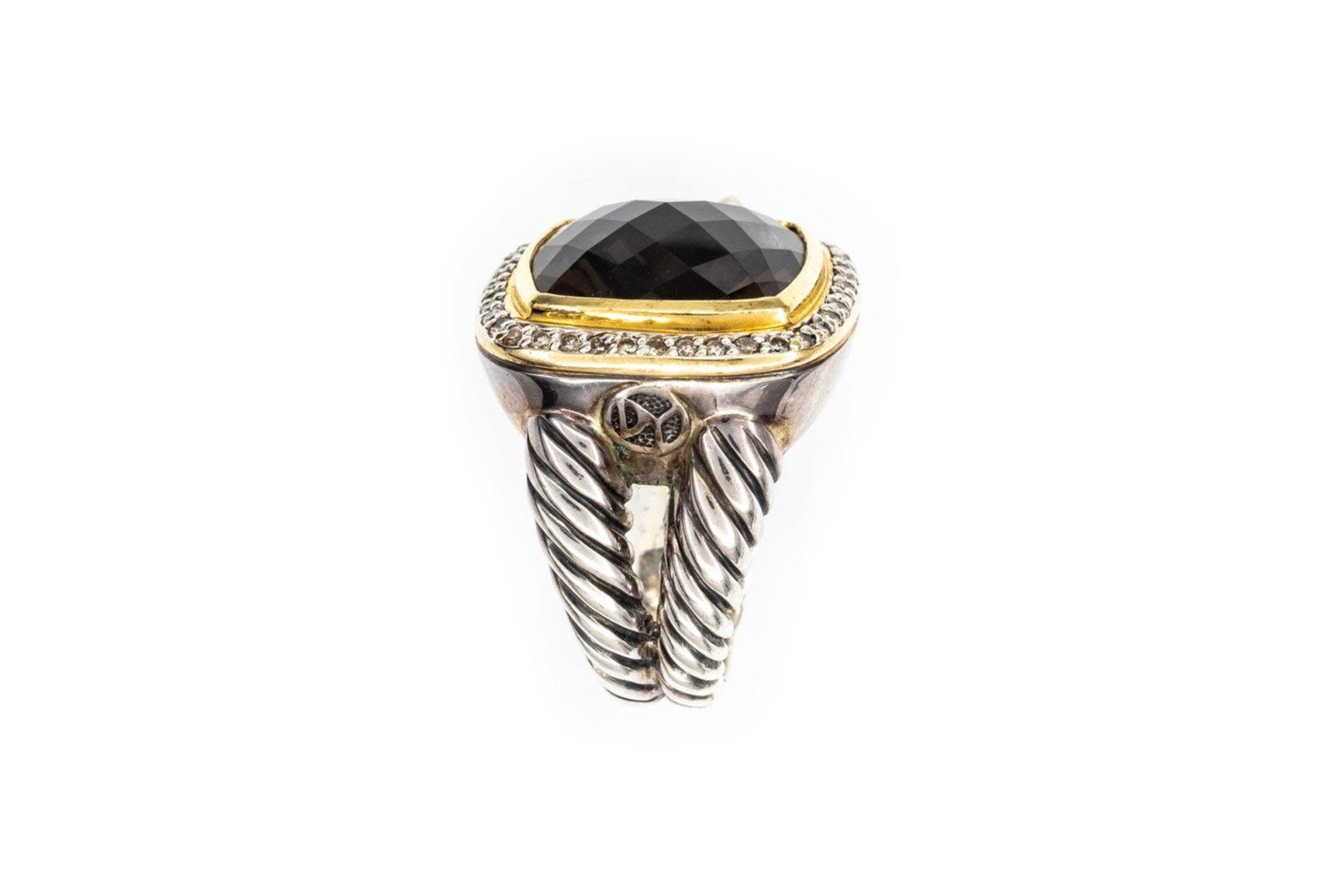 (S)Sterling Silver Yellow Gold Diamond Smoky Quartz David Yurman Albion Ring