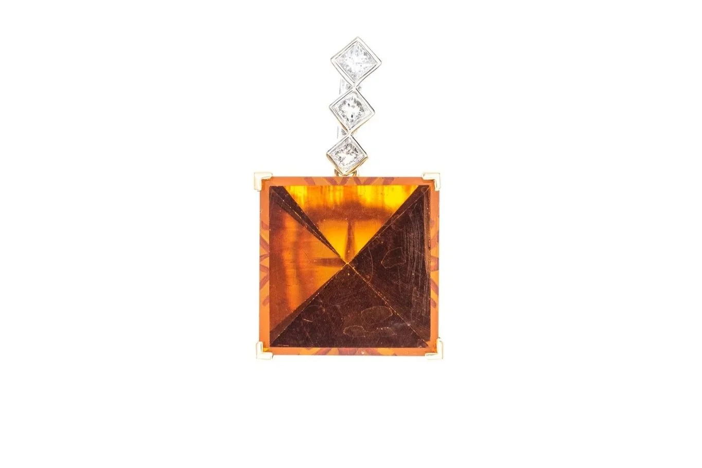 (T)White Yellow Gold Diamond Citrine Drop Dangle Pendant