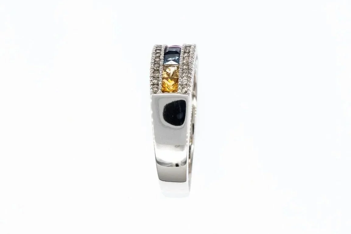 (S)White Gold Diamond Sapphire Gemstone Ring