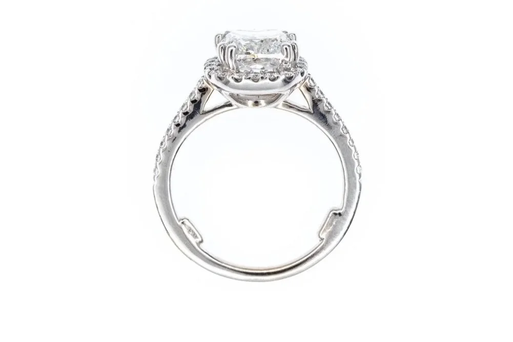 (F)White Gold Cushion Modified Brilliant Cut Canadian Diamond Halo Style Engagement Ring