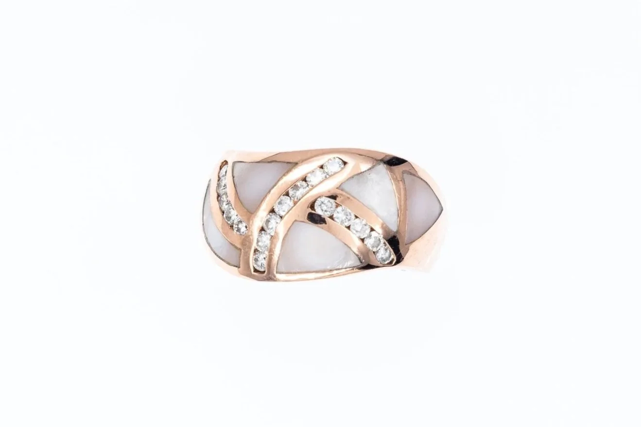 (T)Rose Gold Diamond Mother of Pearl Gemstone Ring