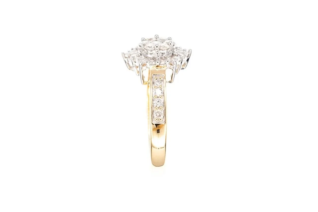 (S)White Yellow Gold Round Brilliant Baguette Cut Multi Diamond Ring