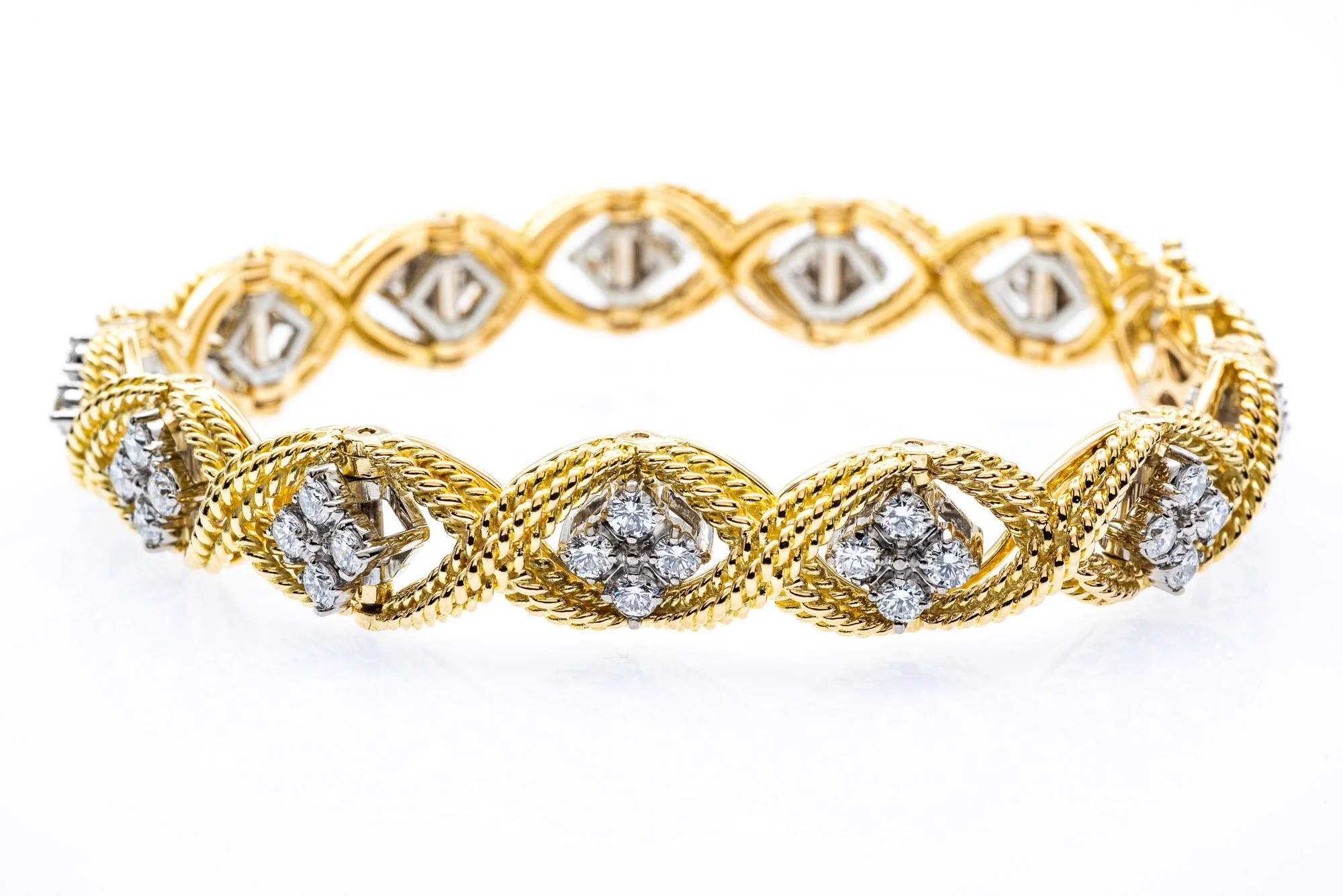(F)White Yellow Gold Round Brilliant Cut Diamond Tennis Bracelet