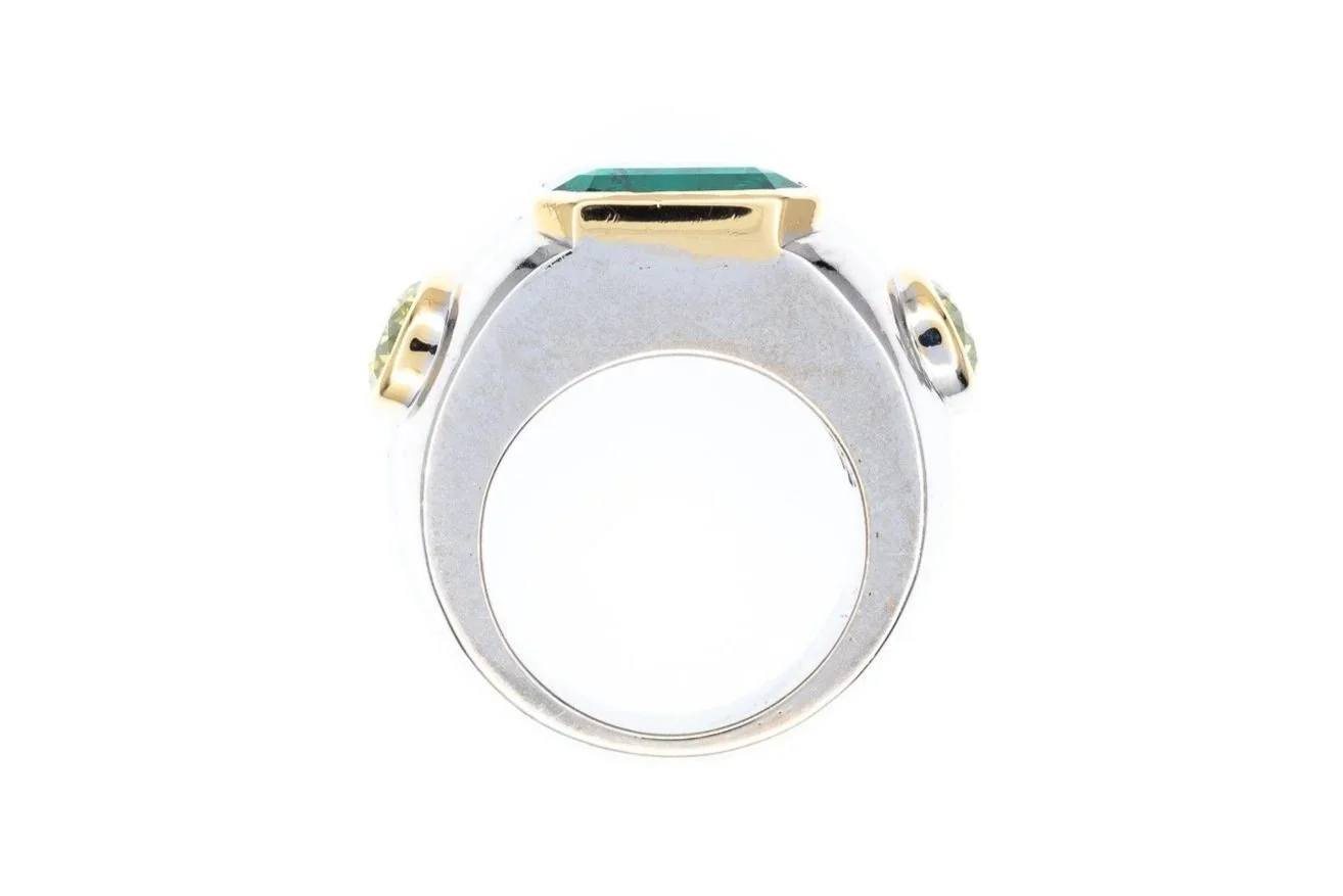(F)White Yellow Gold Diamond Emerald Gemstone Ring