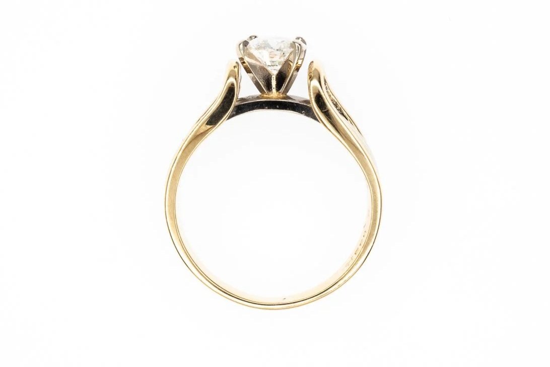 (F)White Yellow Gold Solitaire Round Brilliant Cut Diamond Engagement Ring