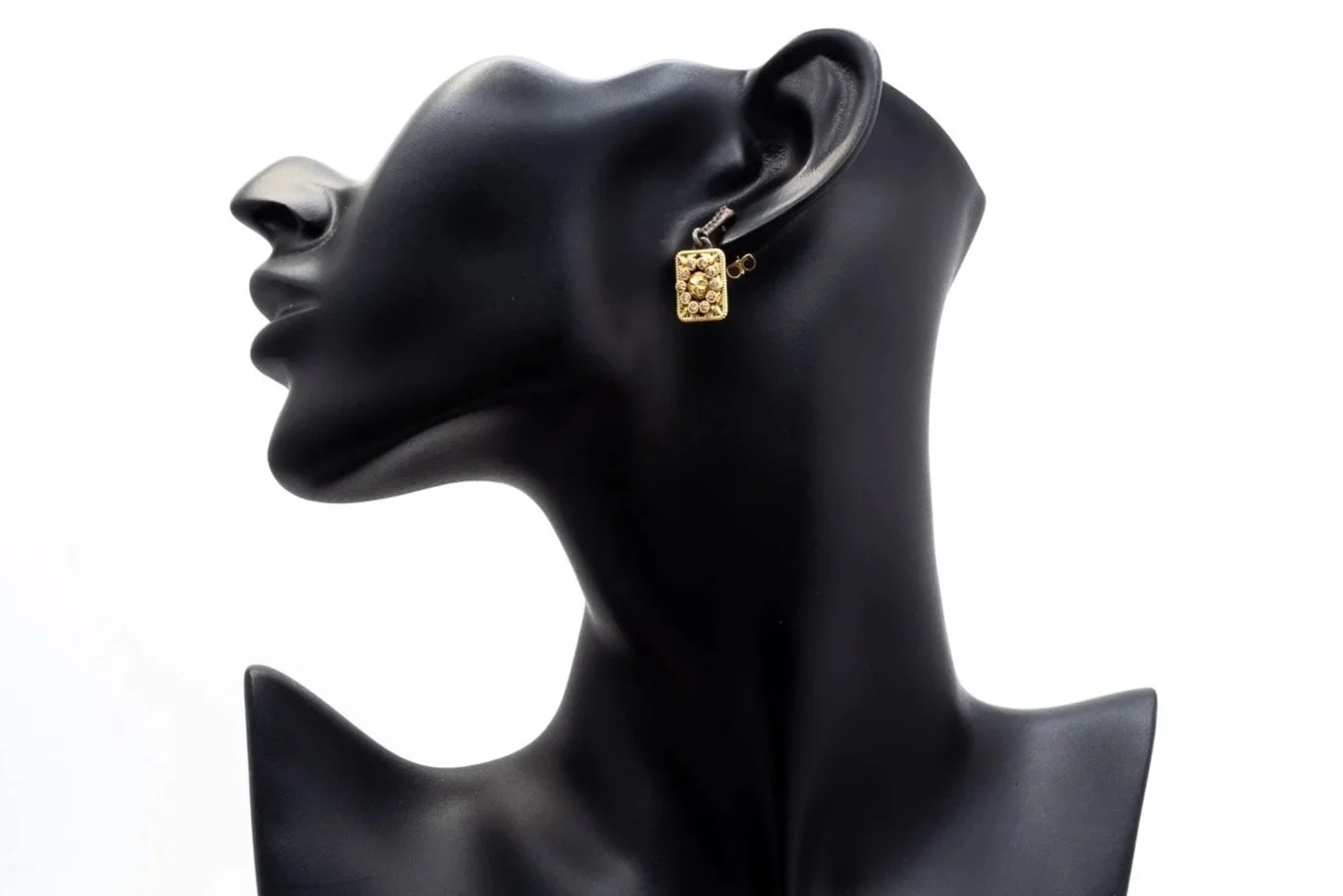 (S)Yellow Gold Antique Sterling Silver Round Brilliant Cut Diamond Drop Dangle Earrings