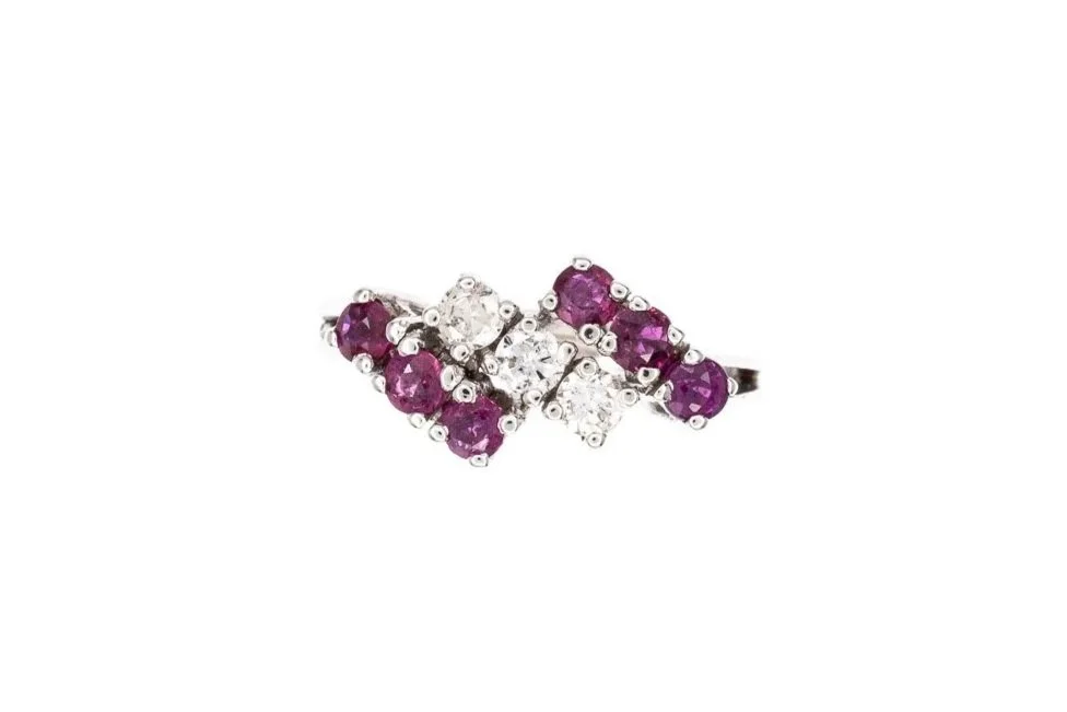 (T)White Gold Diamond Ruby Gemstone Ring