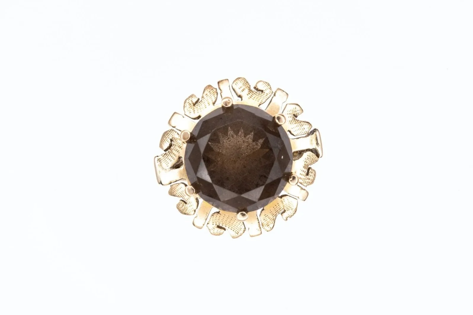 (T)Yellow Gold Solitaire Smoky Quartz Gemstone Ring