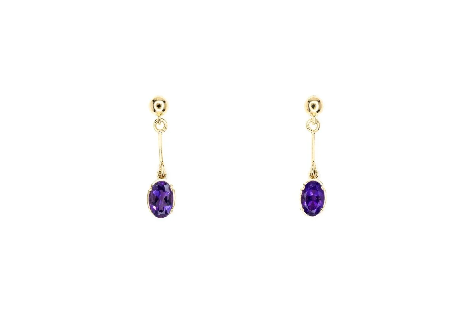 (T)Yellow Gold Solitaire Amethyst Drop Dangle Stud Earrings