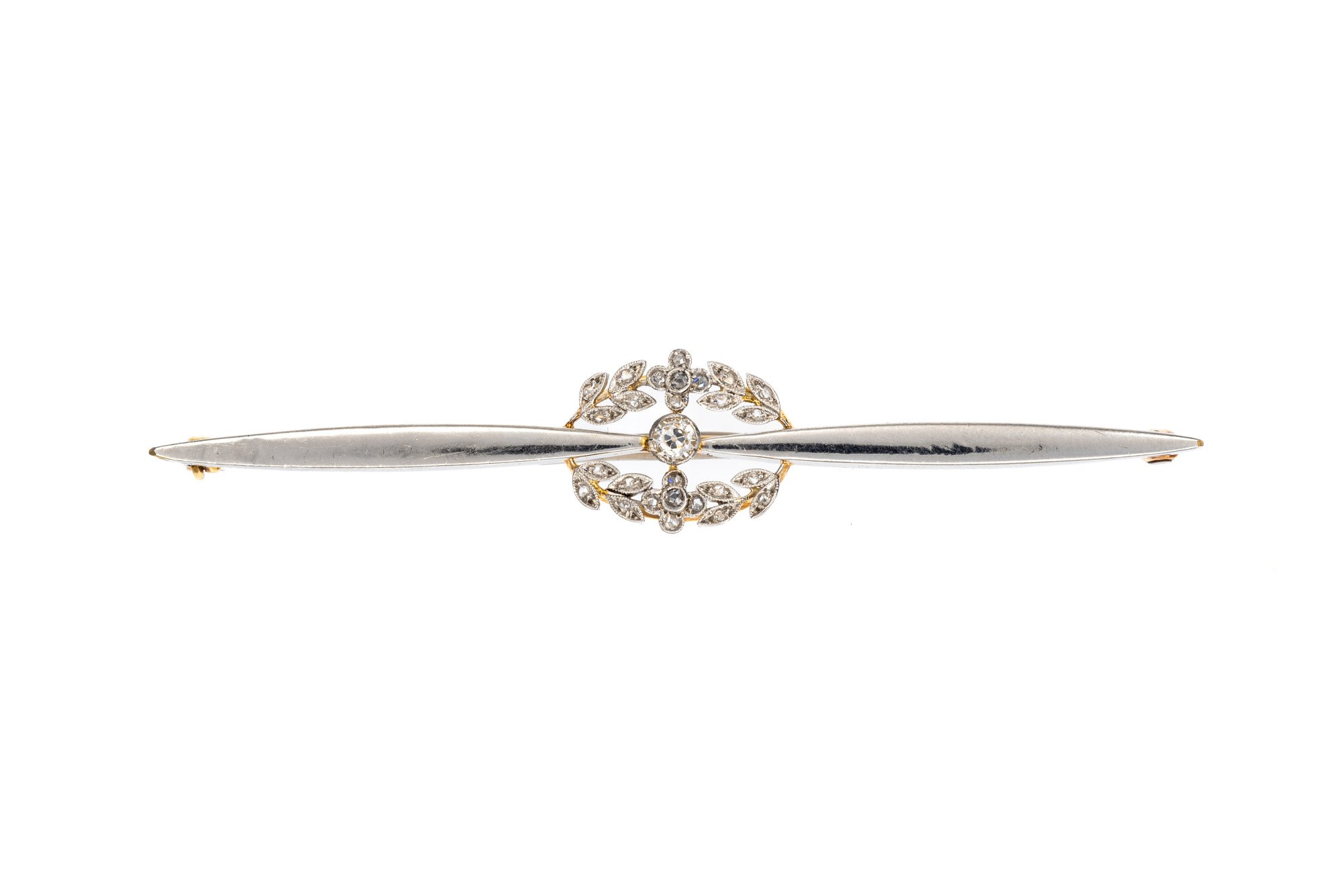 (Fb)Yellow White Gold Old European Cut Diamond Antique Pin