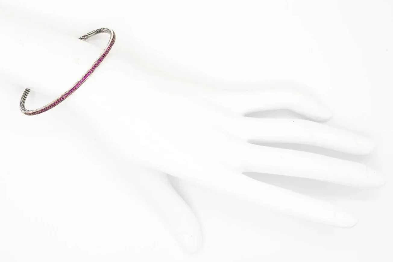 (H)Sterling Silver Rubies David Yurman Designer Cable Bangle Bracelet