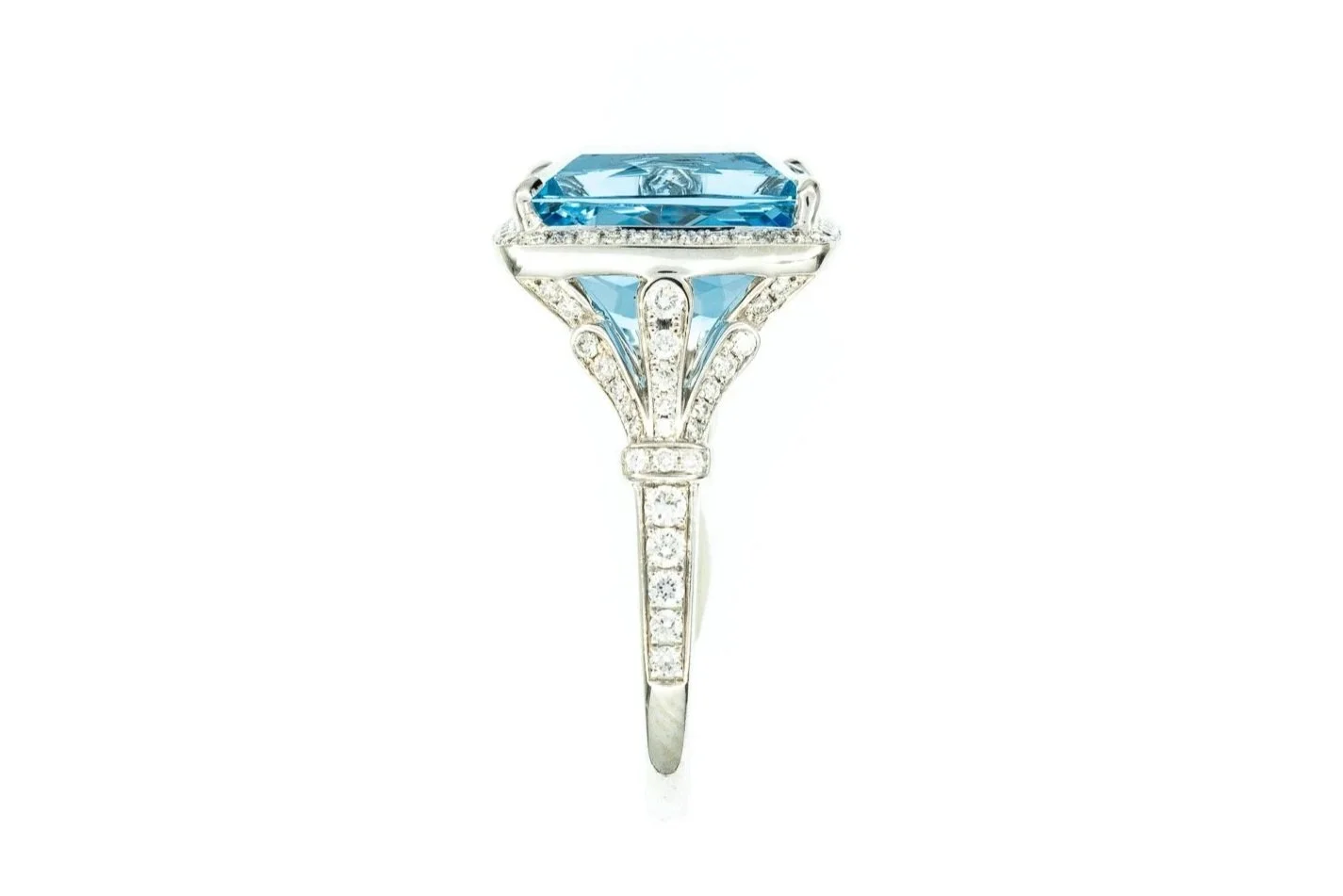 (S)White Gold Aquamarine Diamond Simon G Designer Ring