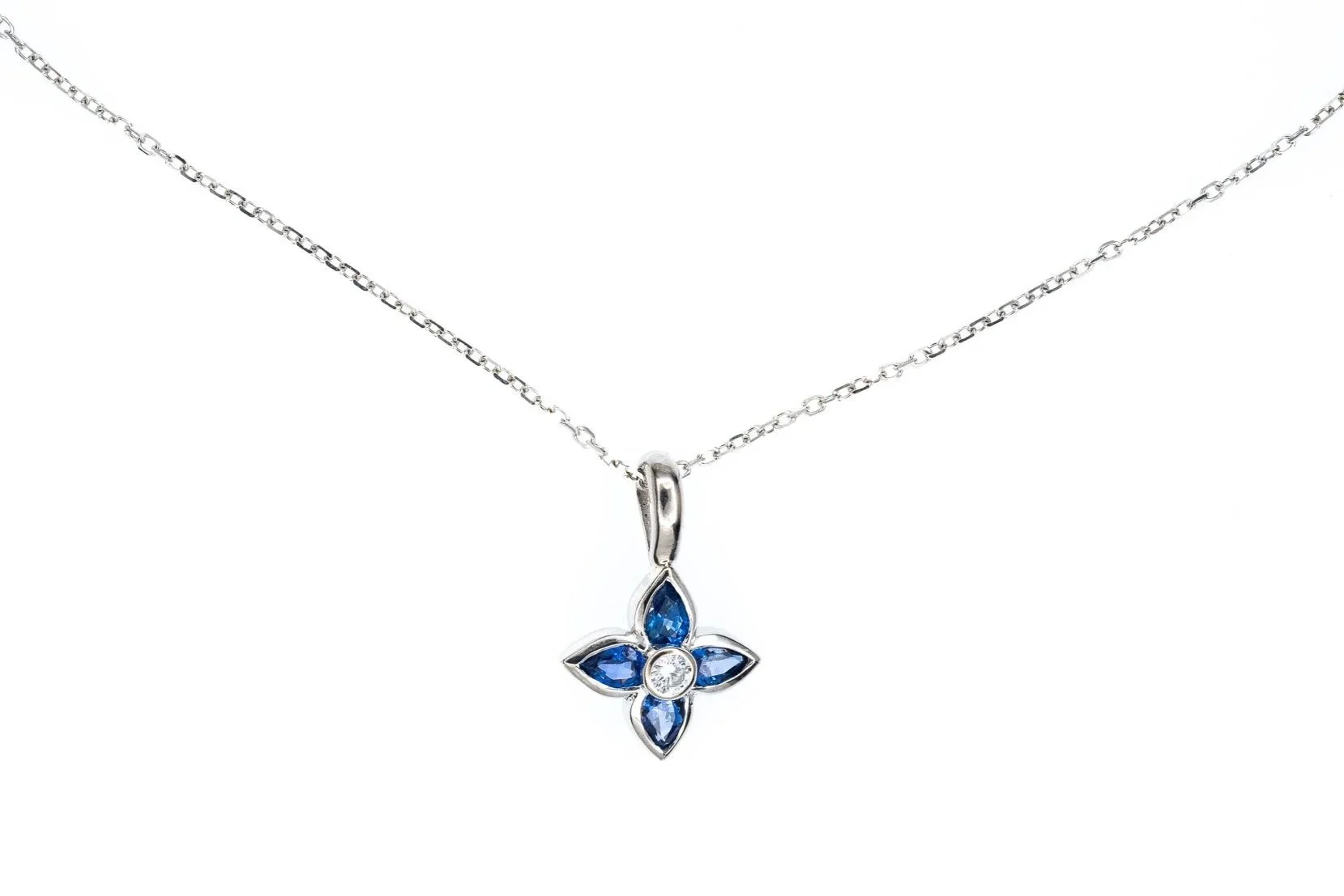 (T)White Gold Diamond Sapphire Drop Pendant