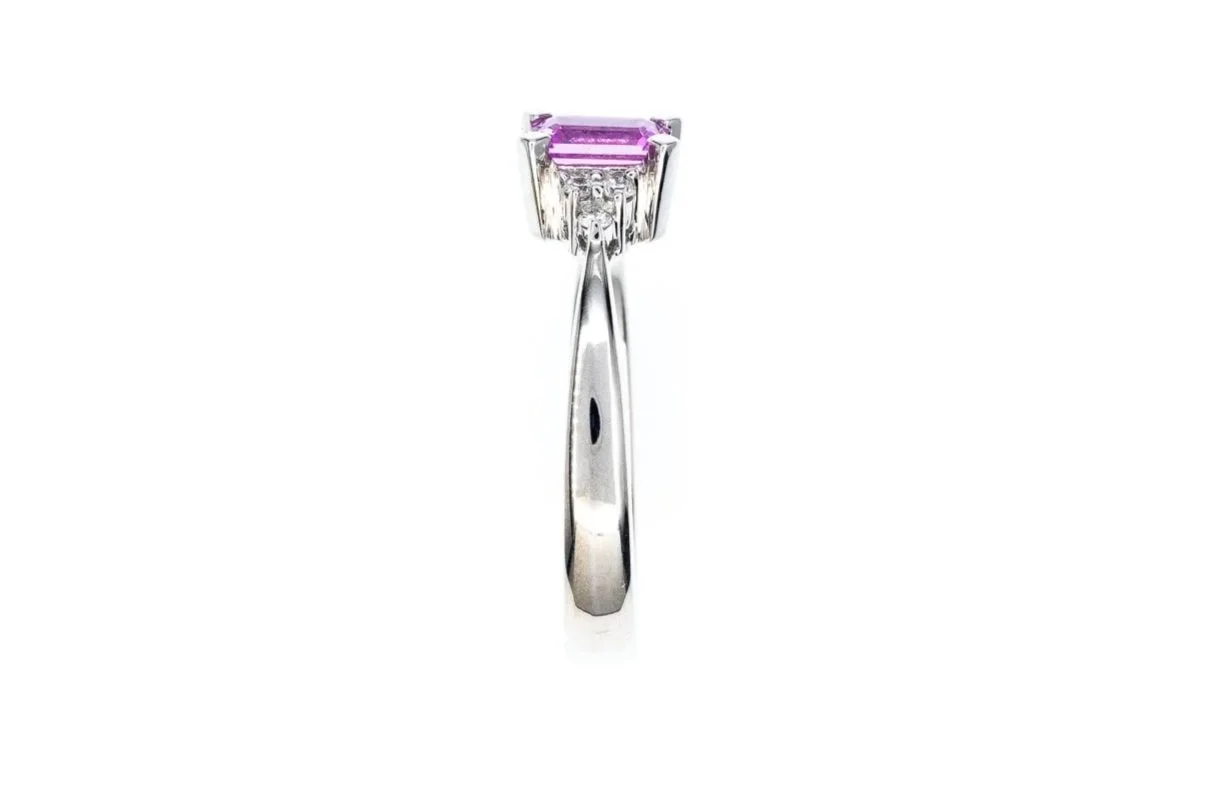 (S)White Gold Diamond Pink Sapphire Gemstone Ring