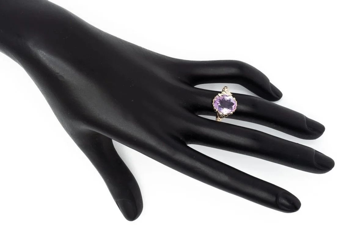 (H)White Yellow Gold Diamond Amethyst Gemstone Ring