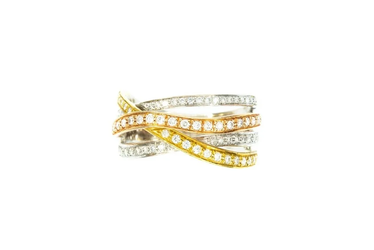 (T)White Yellow Rose Gold Round Brilliant Cut Diamond Simon G Designer Band