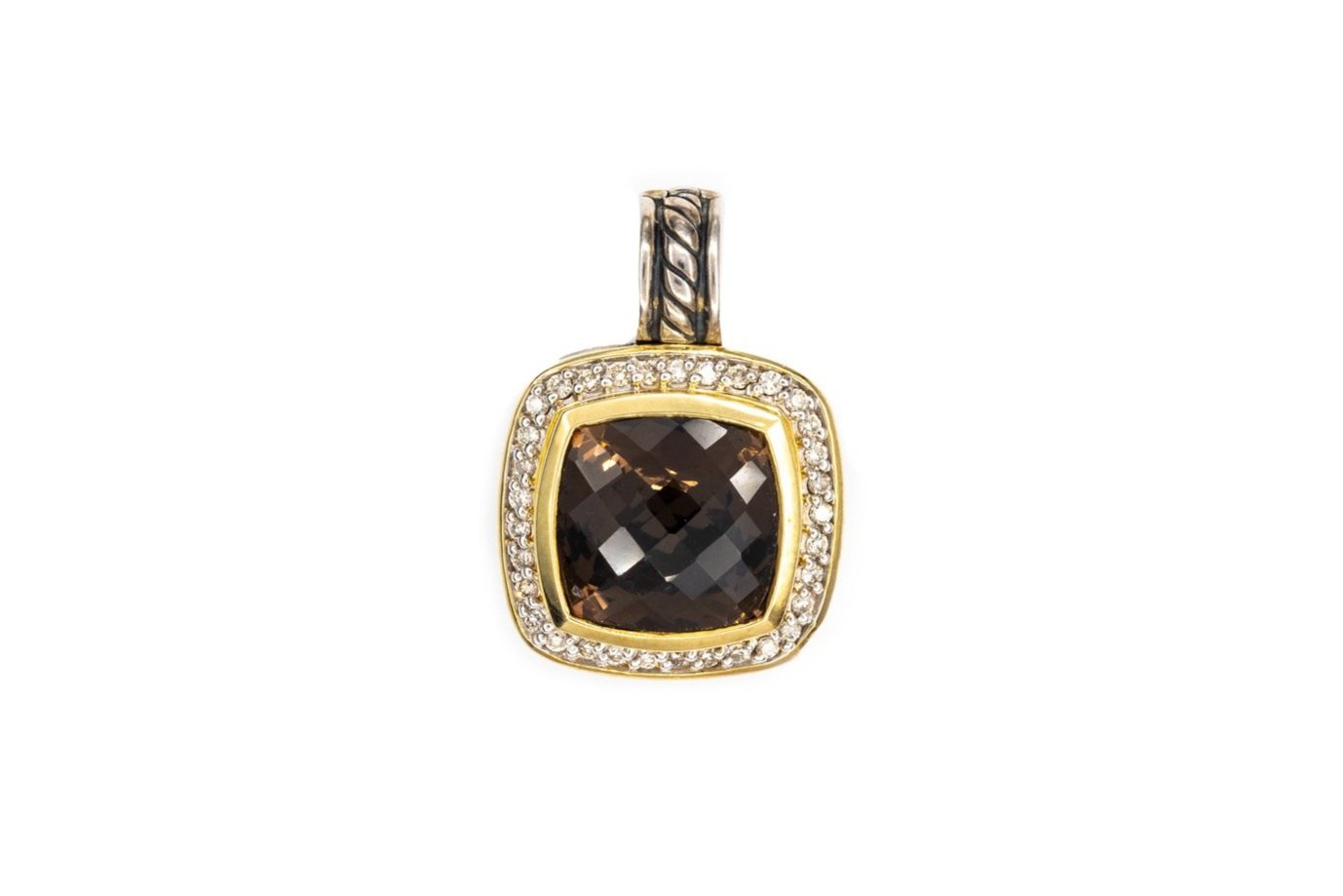 (T)Sterling Silver Yellow Gold Diamond Smoky Quartz David Yurman Albion Pendant