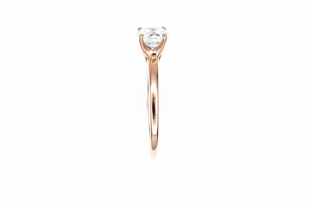 (S)Rose Gold Solitaire Round Brilliant Cut Diamond Engagement Ring