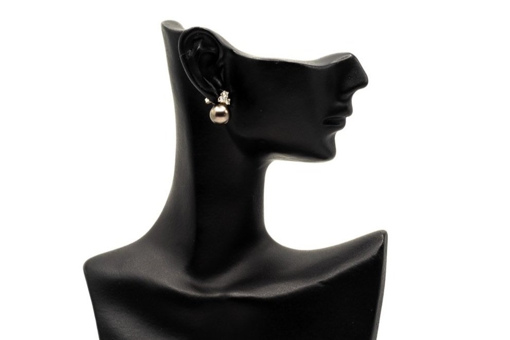 (S)White Gold Diamond Tahitian Cultured Pearl Drop Stud Earrings