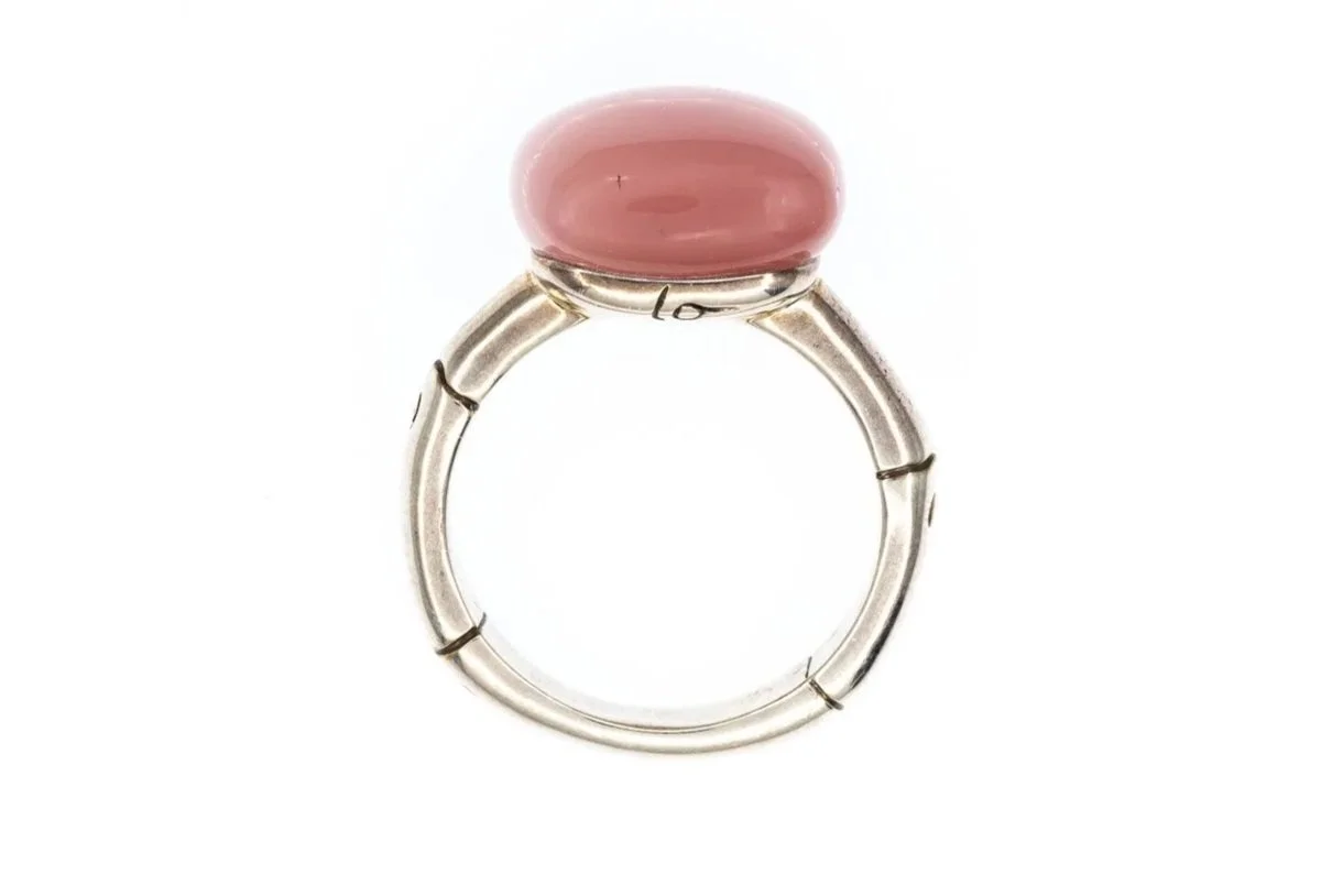 (F)Sterling Silver Guava Pink Chalcedony John Hardy Designer Two Bamboos Ring