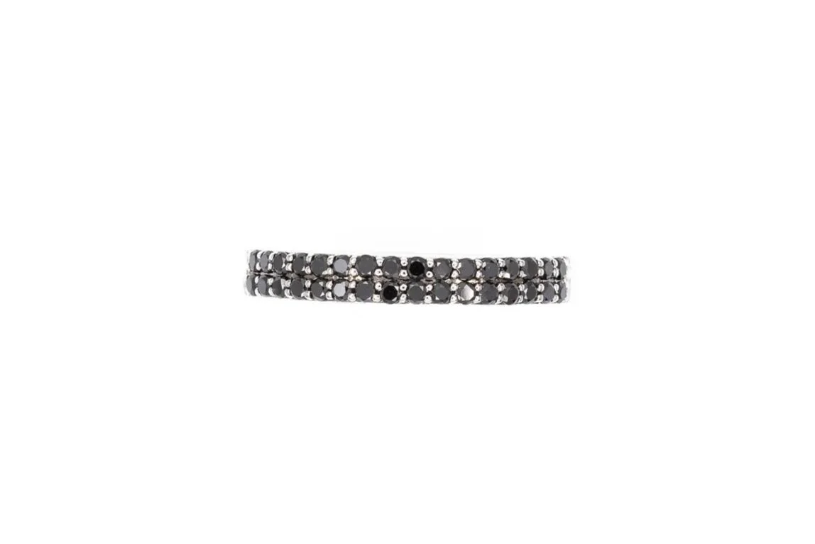 (T)White Gold Round Brilliant Cut Black Diamond Band