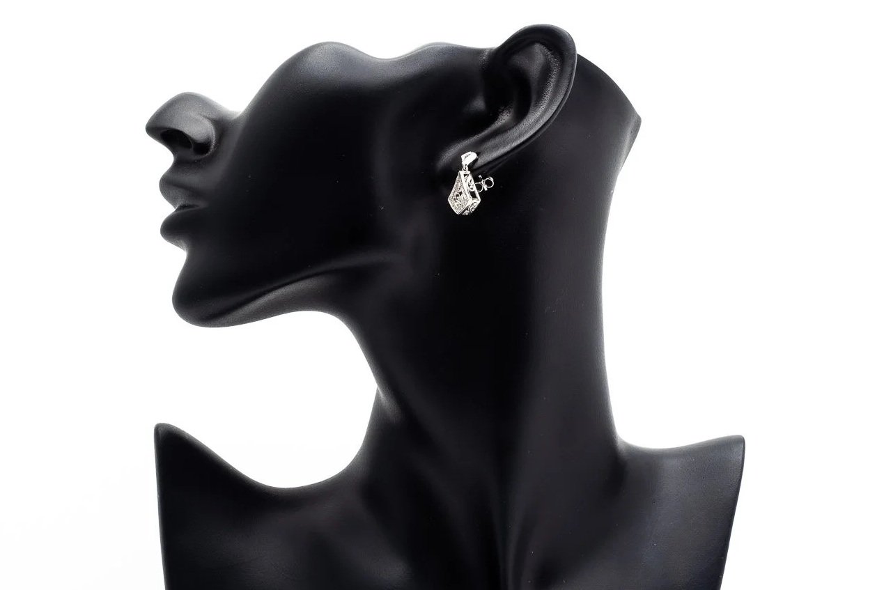 (S)White Gold Diamond Drop Dangle Stud Earrings