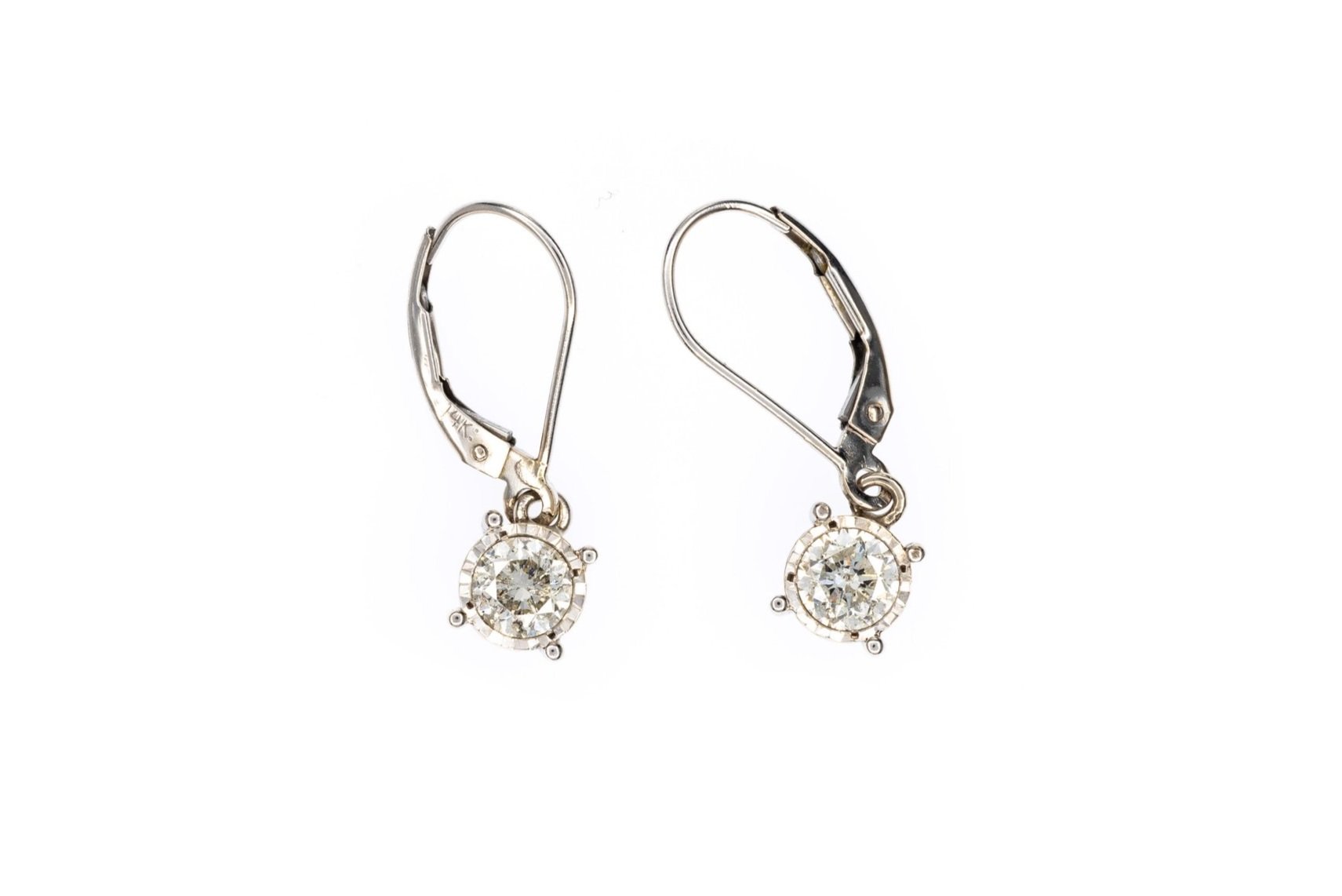 (T)White Gold Round Brilliant Cut Diamond Drop Dangle Solitaire Stud Earrings