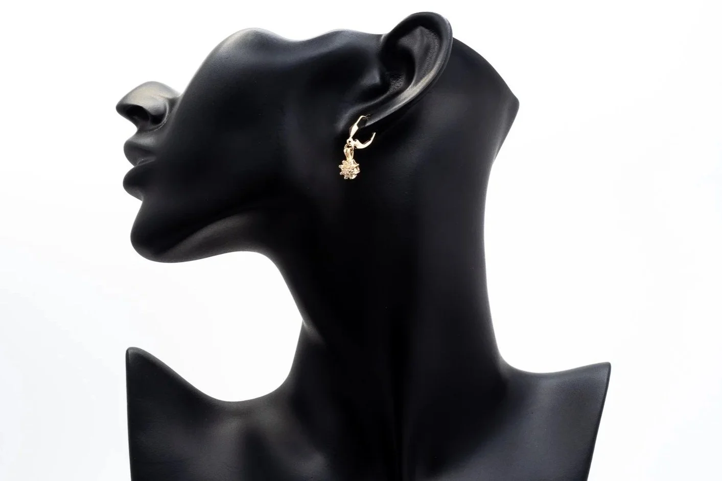 (S)Yellow Gold Diamond Drop Dangle Lever Back Cluster Earrings