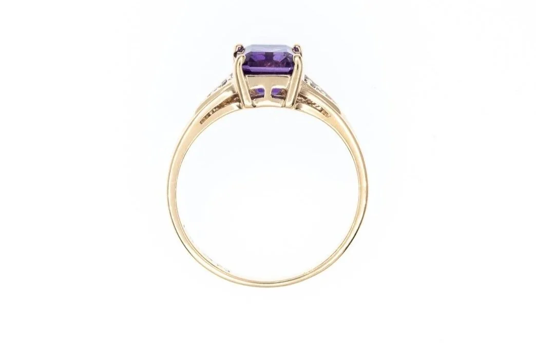 (F)Yellow Gold Diamond Amethyst Gemstone Ring