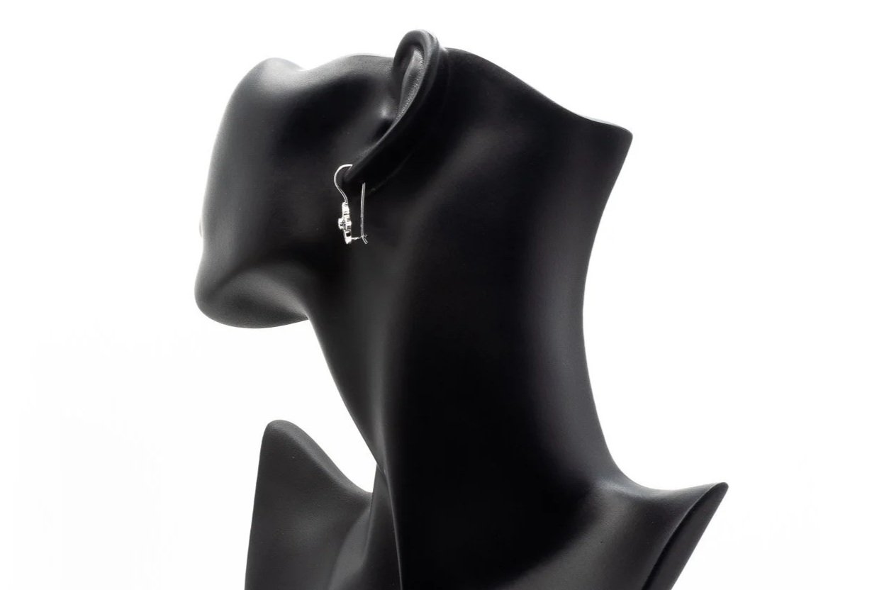 (B)White Gold Diamond Sapphire Shepherd Hook Earrings