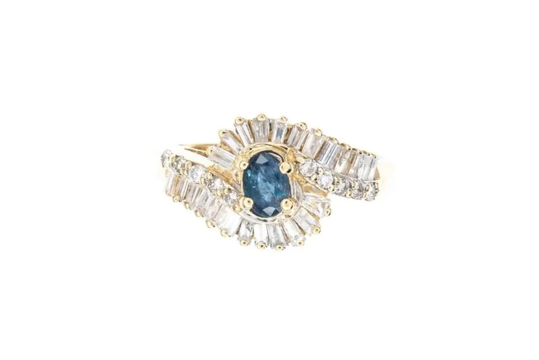 (T)Yellow Gold Diamond Alexandrite Gemstone Ring