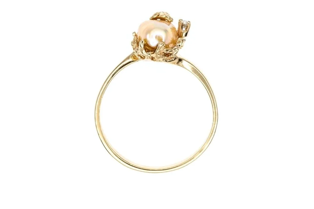 (F)White Yellow Gold Diamond Freshwater Cultured Pearl Gemstone Ring