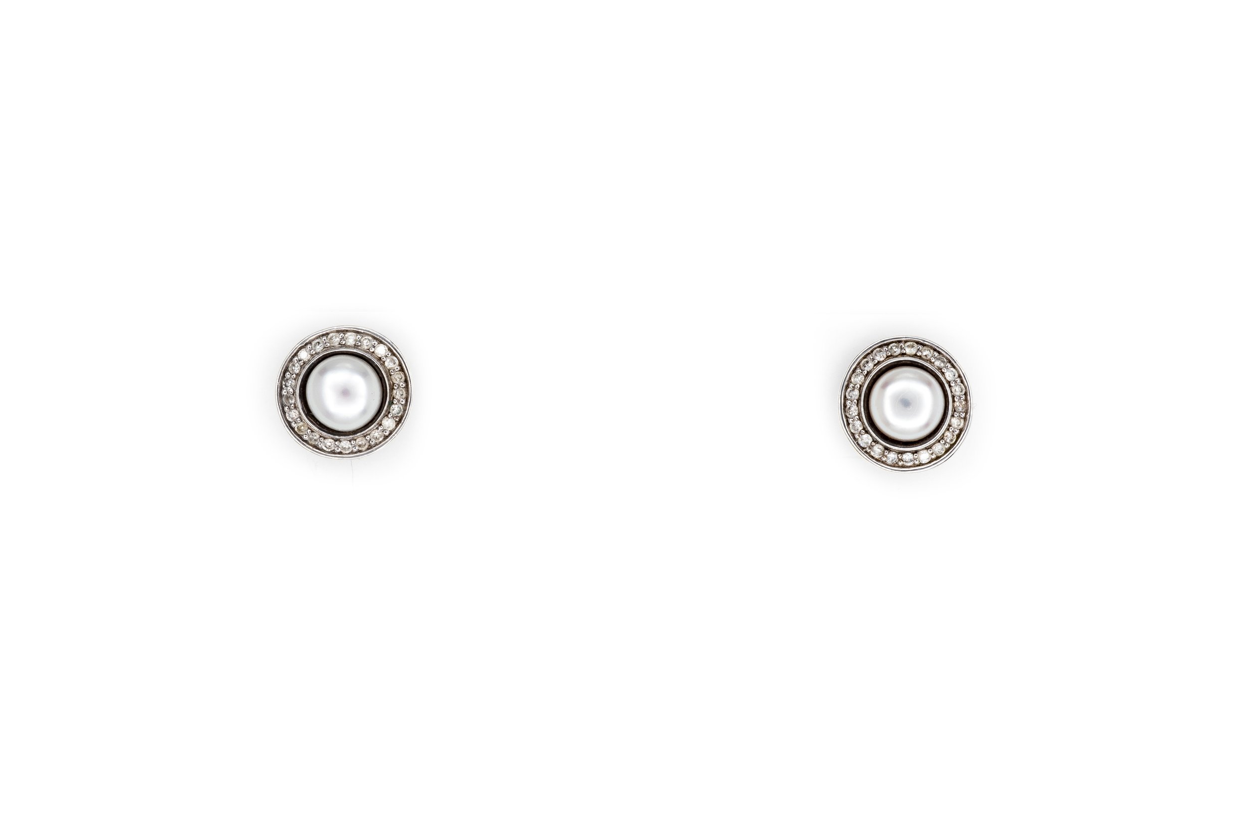 (T)Sterling Silver Freshwater Cultured Pearl Diamond David Yurman Earrings