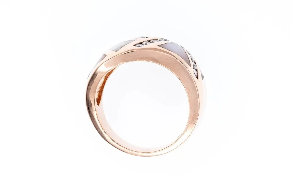 (F)Rose Gold Diamond Mother of Pearl Gemstone Ring
