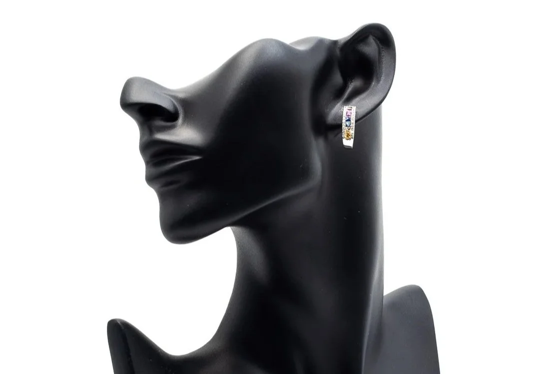 (F)White Gold Sapphire Diamond Hoop Stud Earrings