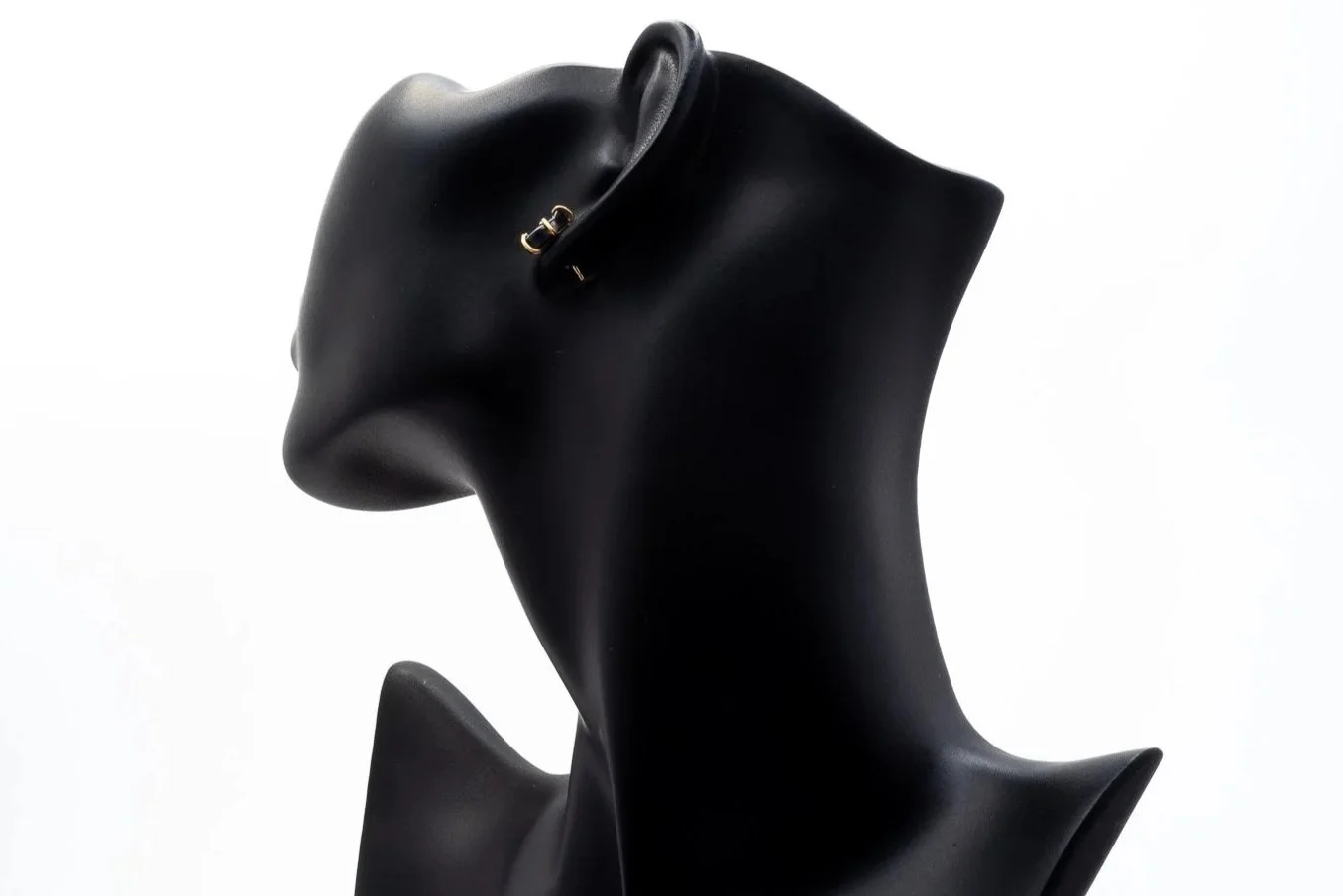 (B)Yellow Gold Solitaire Black Onyx Druzy Stud Earrings