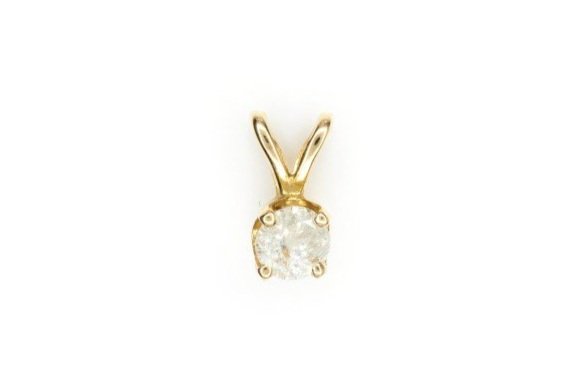 (T)Yellow Gold Solitaire Round Brilliant Cut Diamond Pendant