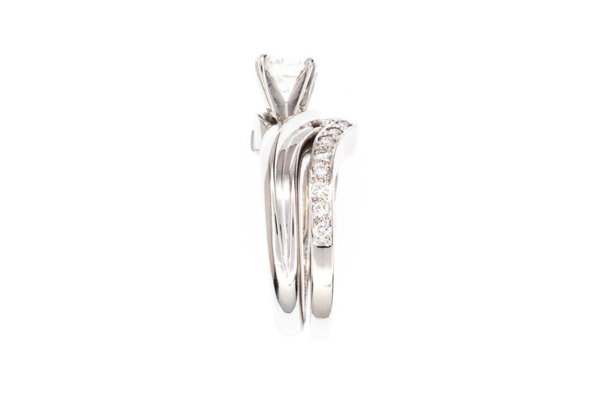 (S)Platinum Round Brilliant Cut Diamond Engagement Ring Wedding Set