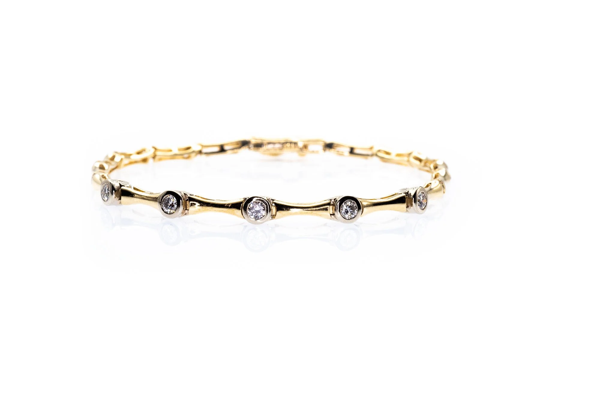 (F)White Yellow Gold Round Brilliant Cut Diamond Tennis Bracelet