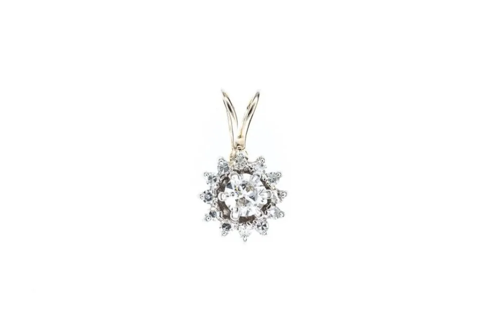 (T)White Yellow Gold Old European Cut Diamond Cluster Pendant