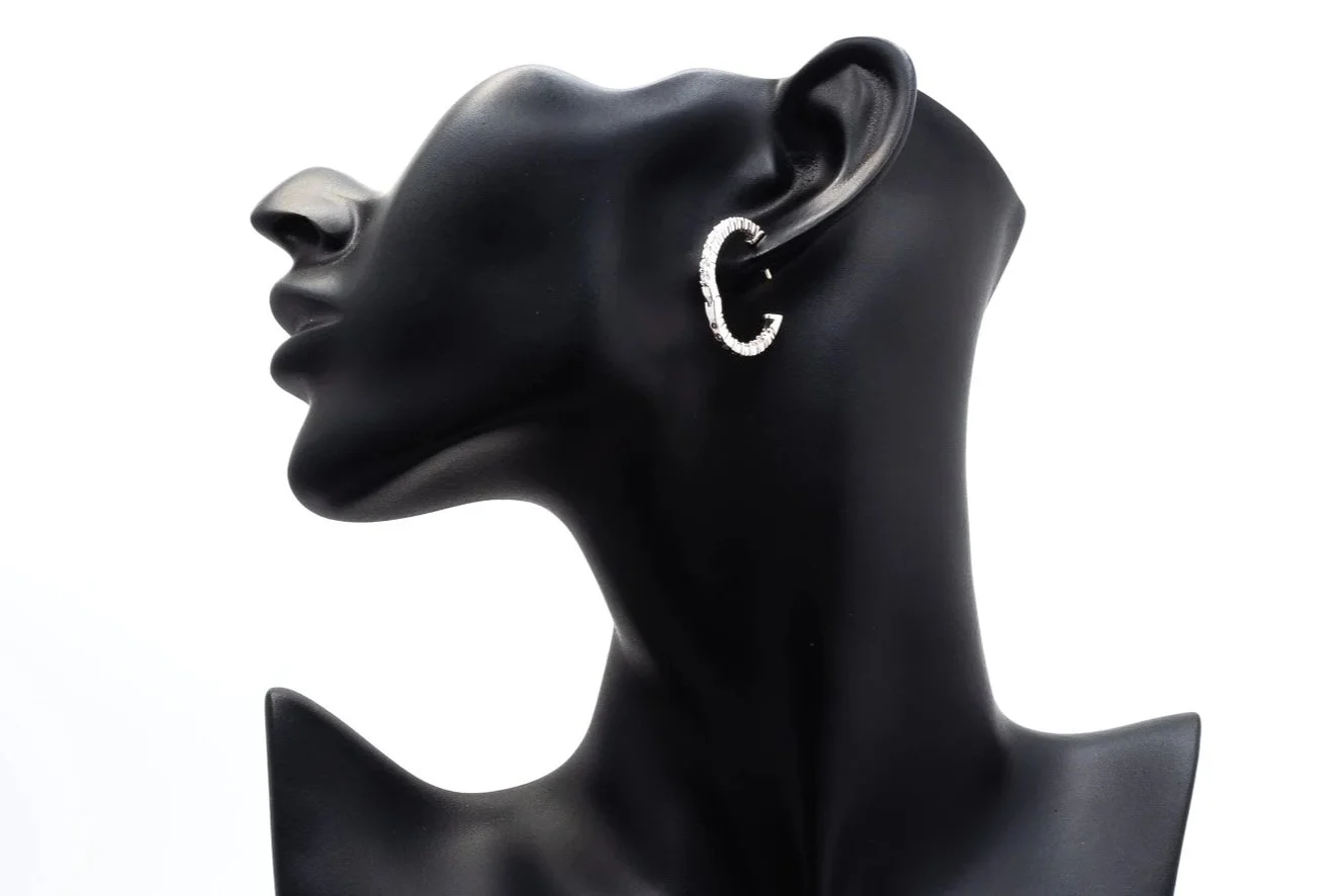 (S)White Gold Round Brilliant Cut Hinged Back Hoop Earrings