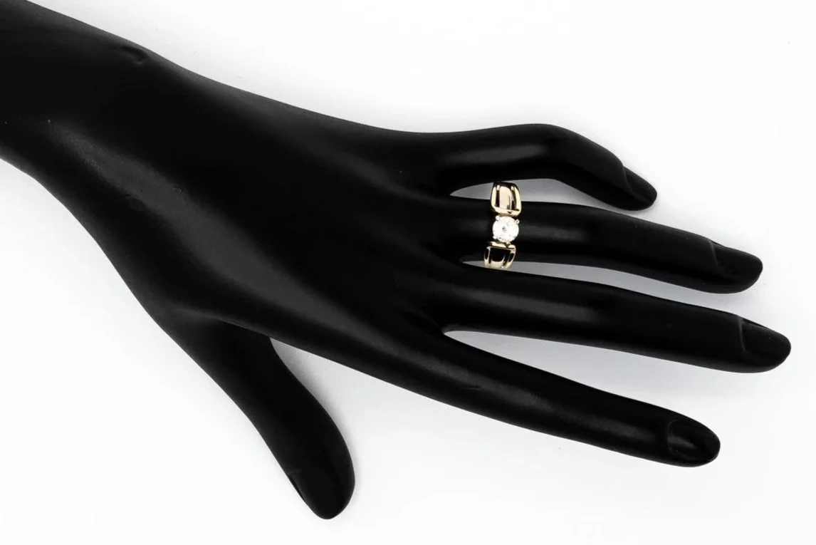 (H)White Yellow Gold Solitaire Round Brilliant Cut Diamond Engagement Ring